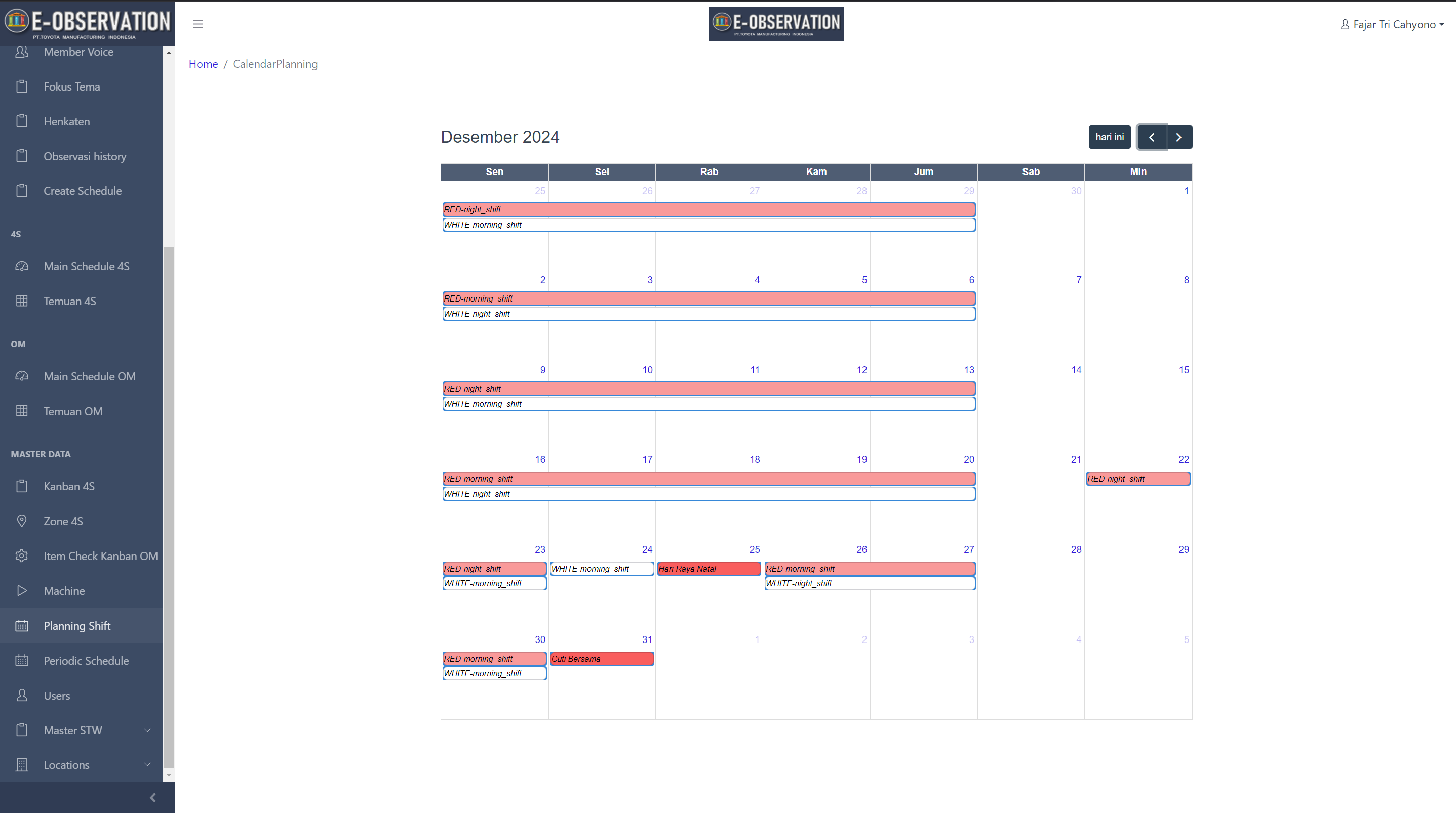 Calendar planning view