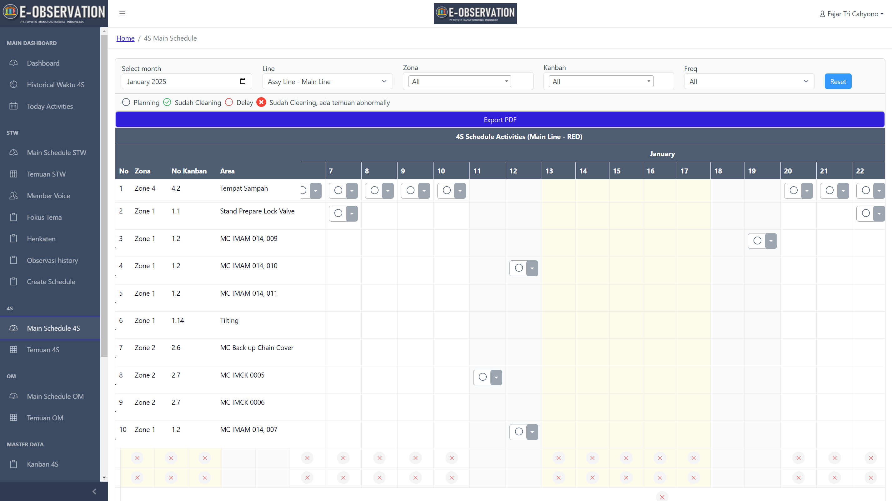 Schedule activity view